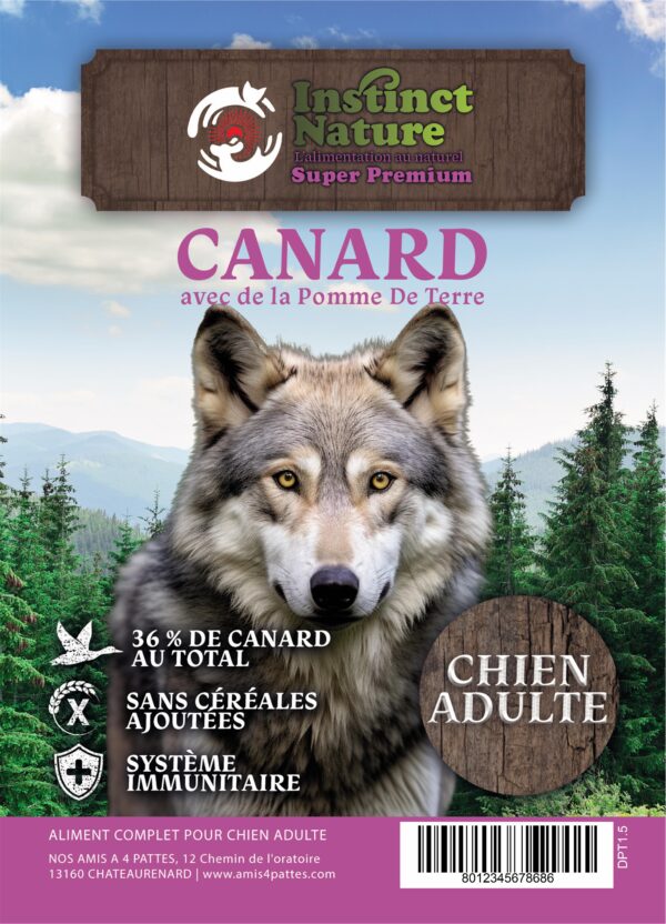 DPT SUPER PREMIUM CANARD AVEC POMME DE TERRE POUR CHIEN ADULTE