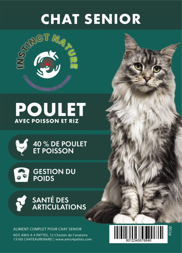 PCQ SUPER PREMIUM POULET AVEC POISSON ET RIZ POUR CHAT SENIOR
