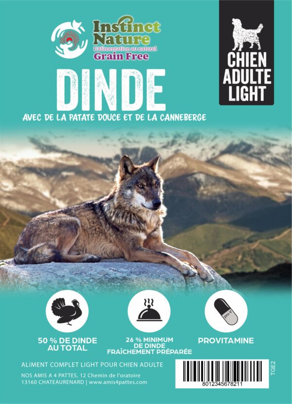 TGE CROQUETTES SANS CEREALE LIGHT A LA DINDE POUR CHIEN ADULTE